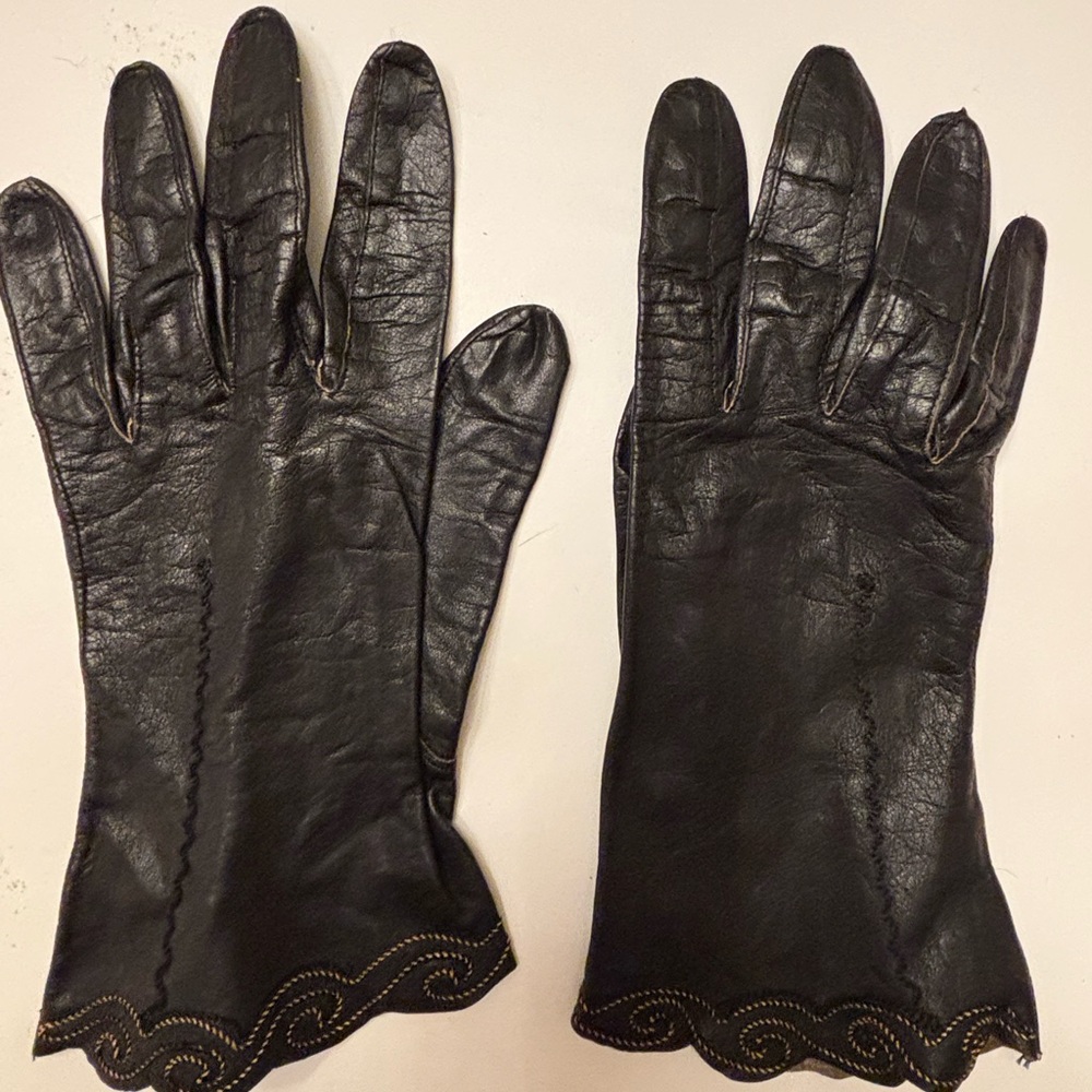 Vintage Embellished Brown Kid Gloves